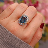 Ellibelle Jewellery Natural Blue Sapphire & Diamond 18ct Gold Oval Cluster Engagement Ring