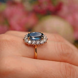 Ellibelle Jewellery Natural Blue Sapphire & Diamond 18ct Gold Oval Cluster Engagement Ring