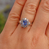 Ellibelle Jewellery Natural Ceylon Sapphire & Diamond 18ct White Gold Cluster Engagement Ring (1.20ct)