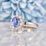Ellibelle Jewellery Natural Ceylon Sapphire & Diamond 18ct White Gold Cluster Engagement Ring (1.20ct)