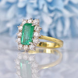 Ellibelle Jewellery Natural Emerald & Diamond 18ct Gold Cluster Engagement Ring