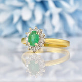 Ellibelle Jewellery Natural Emerald & Diamond 18ct Gold Oval Cluster Ring