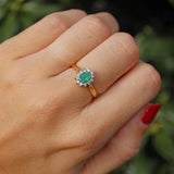Ellibelle Jewellery Natural Emerald & Diamond 18ct Gold Oval Cluster Ring