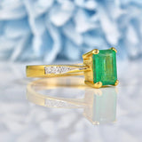 Ellibelle Jewellery Natural Emerald & Diamond 18ct Gold Solitaire Ring