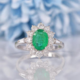 Ellibelle Jewellery Natural Emerald & Diamond 18ct White Gold Engagement Ring