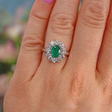Ellibelle Jewellery Natural Emerald & Diamond White Gold Cluster Engagement Ring