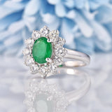 Ellibelle Jewellery Natural Emerald & Diamond White Gold Cluster Engagement Ring