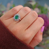 Ellibelle Jewellery Natural Emerald & Diamond White Gold Cluster Engagement Ring
