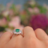 Ellibelle Jewellery Natural Emerald & Diamond White Gold Cluster Engagement Ring
