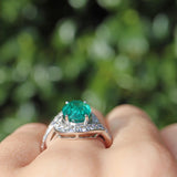 Ellibelle Jewellery Natural Emerald & Diamond White Gold Crossover Engagement Ring