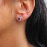 Ellibelle Jewellery Natural Ruby & Diamond 18ct Gold Oval Cluster Earrings