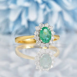 Ellibelle Jewellery Oval Emerald & Diamond 18ct Yellow Gold Cluster Ring