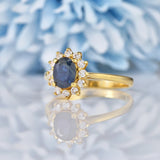 Ellibelle Jewellery Sapphire & Diamond 18ct Gold Oval Cluster Ring