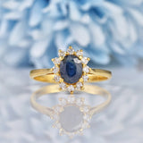 Ellibelle Jewellery Sapphire & Diamond 18ct Gold Oval Cluster Ring