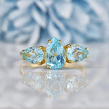 Ellibelle Jewellery Swiss Blue Topaz 9ct Gold Three Stone Ring