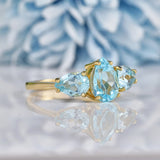 Ellibelle Jewellery Swiss Blue Topaz 9ct Gold Three Stone Ring