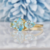Ellibelle Jewellery Swiss Blue Topaz 9ct Gold Three Stone Ring