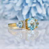 Ellibelle Jewellery Swiss Blue Topaz & Diamond 9ct Gold Trilogy Ring