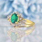 Ellibelle Jewellery Synthetic Emerald & Diamond 18ct Gold Crossover Ring