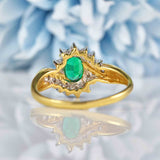 Ellibelle Jewellery Synthetic Emerald & Diamond 18ct Gold Crossover Ring