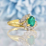 Ellibelle Jewellery Synthetic Emerald & Diamond 18ct Gold Crossover Ring