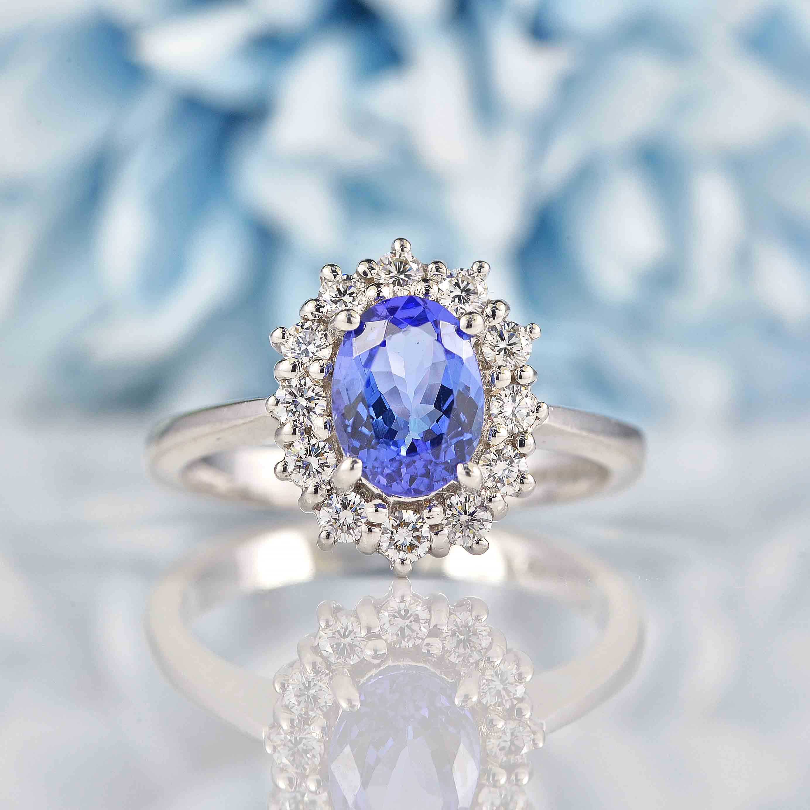 Tanzanite Diamond 18ct White Gold Cluster Ring