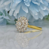 VINTAGE 1.00CT DIAMOND 18CT GOLD CLUSTER DRESS RING