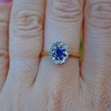 Ellibelle Jewellery VINTAGE 18CT GOLD SAPPHIRE & DIAMOND CLUSTER RING