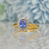 Ellibelle Jewellery VINTAGE 18CT GOLD SAPPHIRE & DIAMOND HALO RING