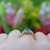 Ellibelle Jewellery VINTAGE 18CT GOLD SAPPHIRE & DIAMOND HALO RING