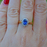 Ellibelle Jewellery VINTAGE 18CT GOLD SAPPHIRE & DIAMOND HALO RING