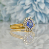 Ellibelle Jewellery VINTAGE 18CT GOLD SAPPHIRE & DIAMOND HALO RING