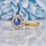 Ellibelle Jewellery Vintage 1940s Natural Sapphire & Diamond Cluster Ring