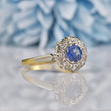 Ellibelle Jewellery Vintage 1940s Natural Sapphire & Diamond Cluster Ring