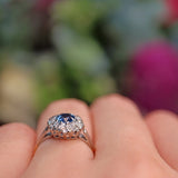 Ellibelle Jewellery Vintage 1940s Natural Sapphire & Diamond Cluster Ring