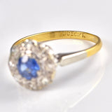 Ellibelle Jewellery Vintage 1940s Natural Sapphire & Diamond Cluster Ring