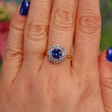Ellibelle Jewellery Vintage 1950s Blue Sapphire 18ct Gold Daisy Cluster Ring