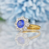 Ellibelle Jewellery Vintage 1950s Blue Sapphire 18ct Gold Daisy Cluster Ring