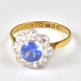 Ellibelle Jewellery Vintage 1950s Blue Sapphire 18ct Gold Daisy Cluster Ring