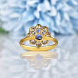 Ellibelle Jewellery Vintage 1950s Blue Sapphire 18ct Gold Daisy Cluster Ring