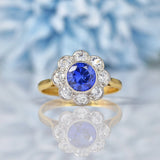 Ellibelle Jewellery Vintage 1950s Blue Sapphire 18ct Gold Daisy Cluster Ring