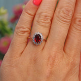 Ellibelle Jewellery Vintage 1950s Garnet & Diamond White Gold Cluster Ring