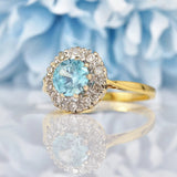 Ellibelle Jewellery Vintage 1960s Blue Zircon & Diamond 18ct Gold Cluster Ring