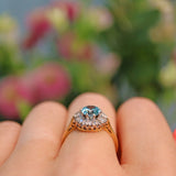 Ellibelle Jewellery Vintage 1960s Blue Zircon & Diamond 18ct Gold Cluster Ring