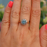 Ellibelle Jewellery Vintage 1960s Blue Zircon & Diamond 18ct Gold Cluster Ring