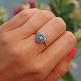 Ellibelle Jewellery Vintage 1960s Blue Zircon & Diamond 18ct Gold Cluster Ring