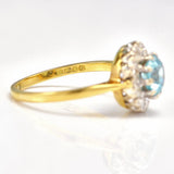 Ellibelle Jewellery Vintage 1960s Blue Zircon & Diamond 18ct Gold Cluster Ring