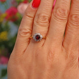 Ellibelle Jewellery Vintage 1960s Garnet & Diamond 18ct Gold Cluster Ring