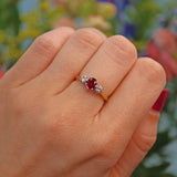 Ellibelle Jewellery Vintage 1960s Ruby & Diamond 18ct Gold Three Stone Ring