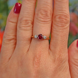 Ellibelle Jewellery Vintage 1960s Ruby & Diamond 18ct Gold Three Stone Ring